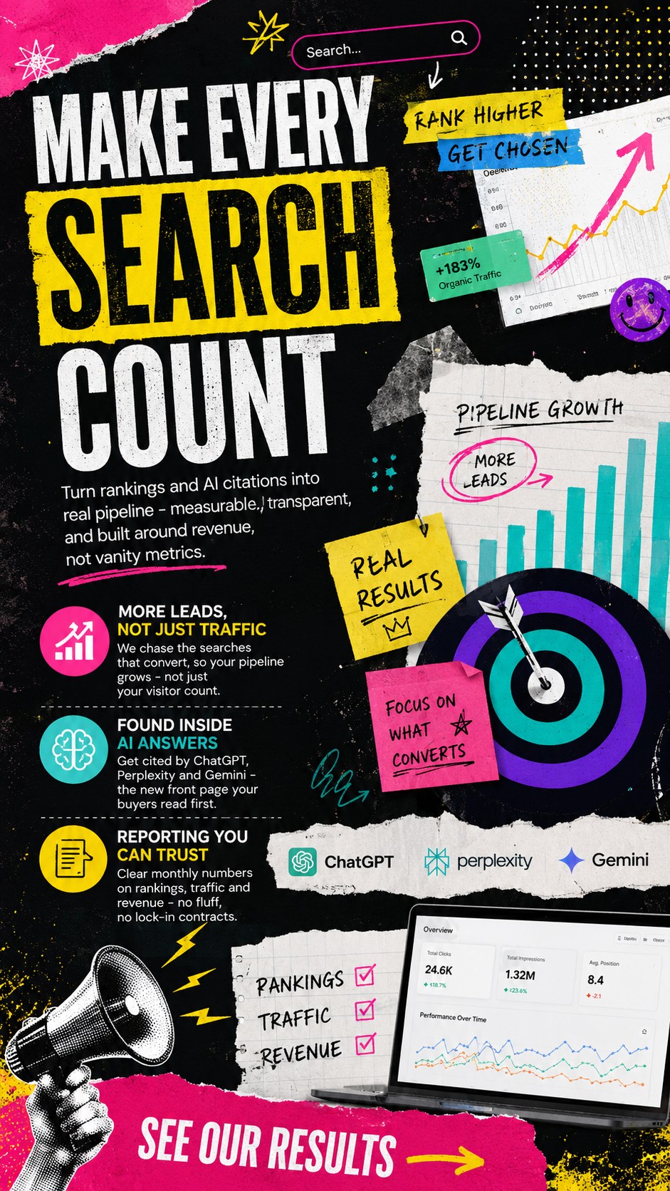 A campaign one-pager headed Make Every Search Count.